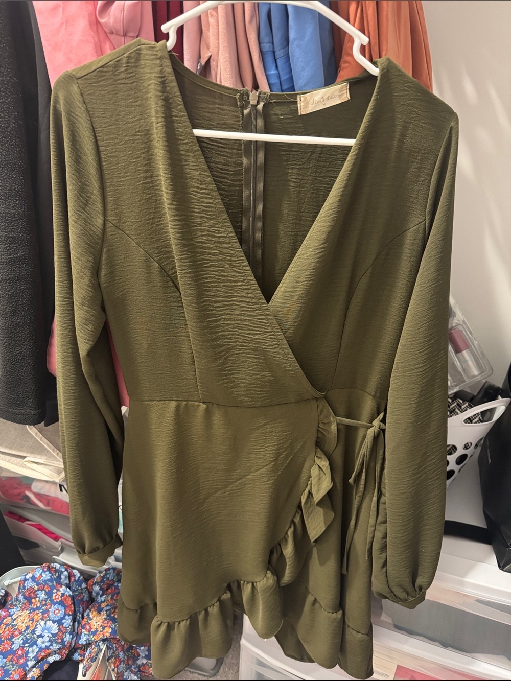 Altar'd State Olive Green Wrap Ruffle Dress